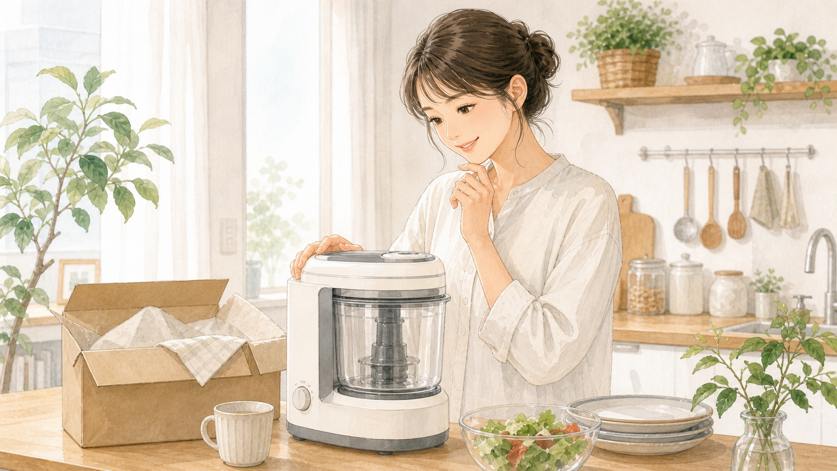 家電を購入するかレンタルするか検討している場面のイメージイラスト